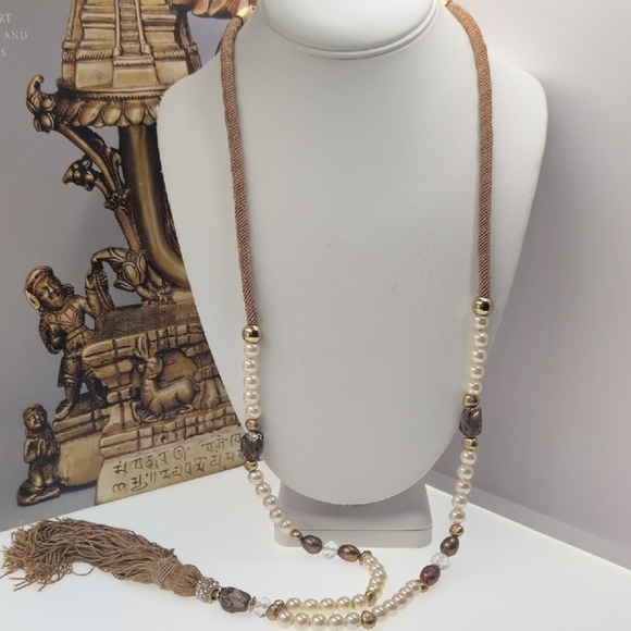 Chico's Gold and Brown Beaded Necklace - Picture 1 of 4